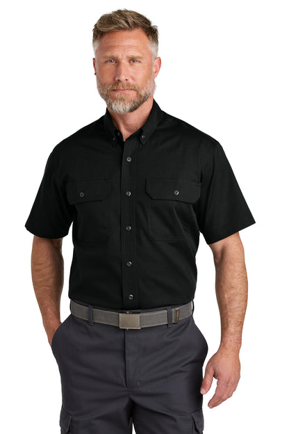 Front View of Black CornerStone Short Sleeve Select Ripstop Shirt CSW175