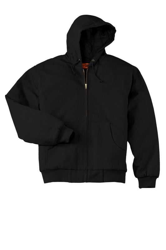 Front View of Black CornerStone Tall Duck Cloth Hooded Work Jacket. TLJ763H