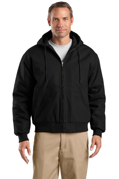 Front View of Black CornerStone Tall Duck Cloth Hooded Work Jacket. TLJ763H