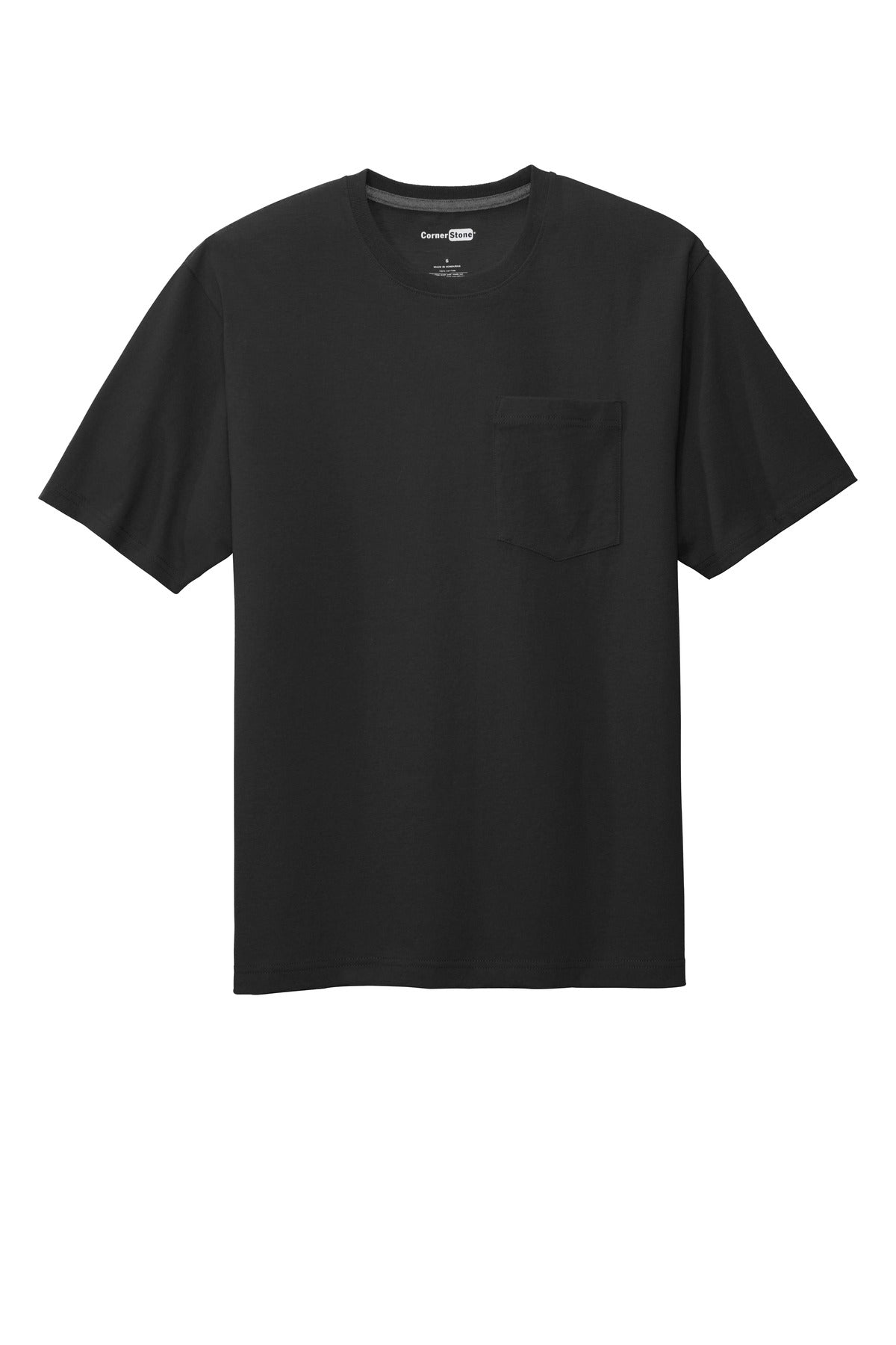 Front View of Black CornerStone Workwear Pocket Tee CS430