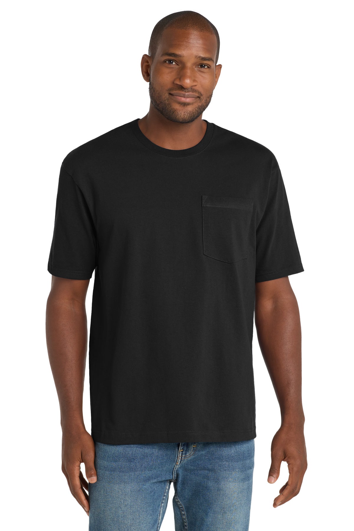Front View of Black CornerStone Workwear Pocket Tee CS430