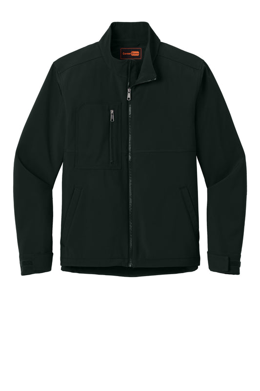 Front View of Black CornerStone Workwear Soft Shell CSJ70