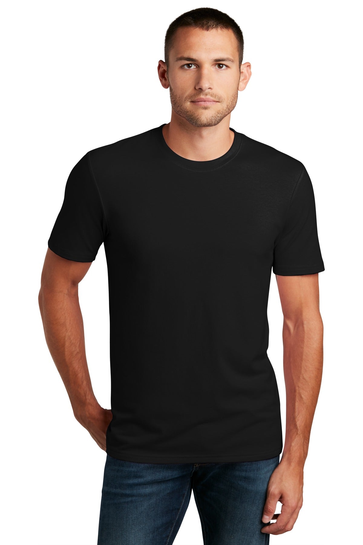 Front View of Black District Flex Tee DT7500