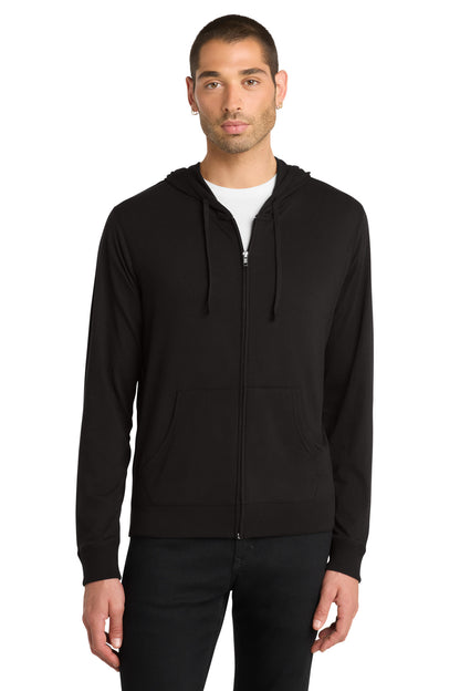 Front View of Black District Jersey Full-Zip Hoodie. DT1100