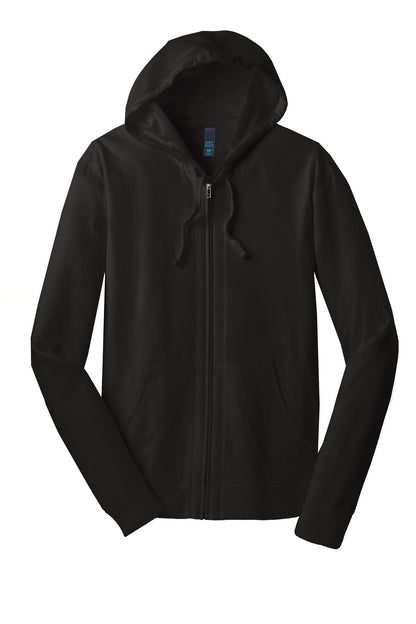 Front View of Black District Jersey Full-Zip Hoodie. DT1100