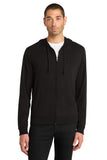 Front View of Black District Jersey Full-Zip Hoodie. DT1100