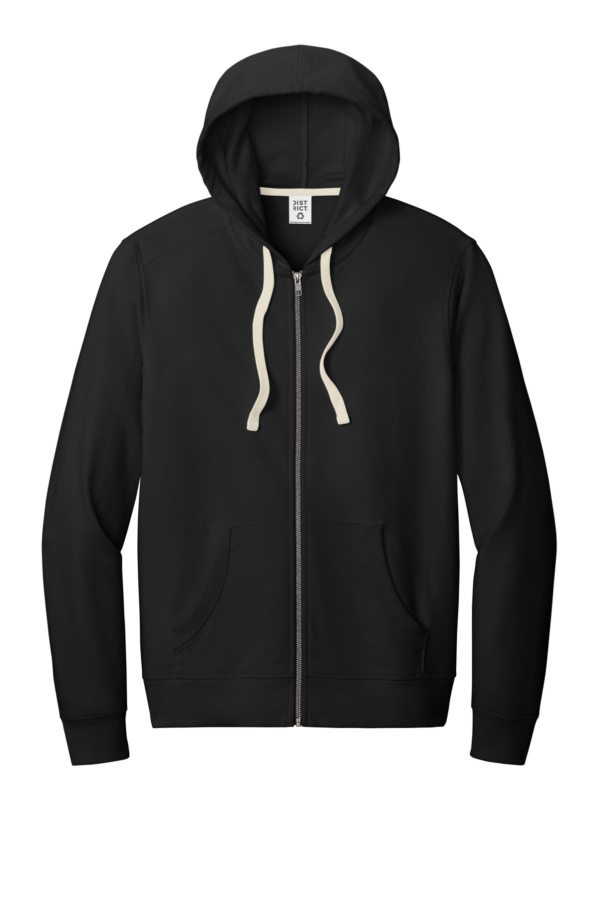 Front View of Black District Re-Fleece Full-Zip Hoodie DT8102