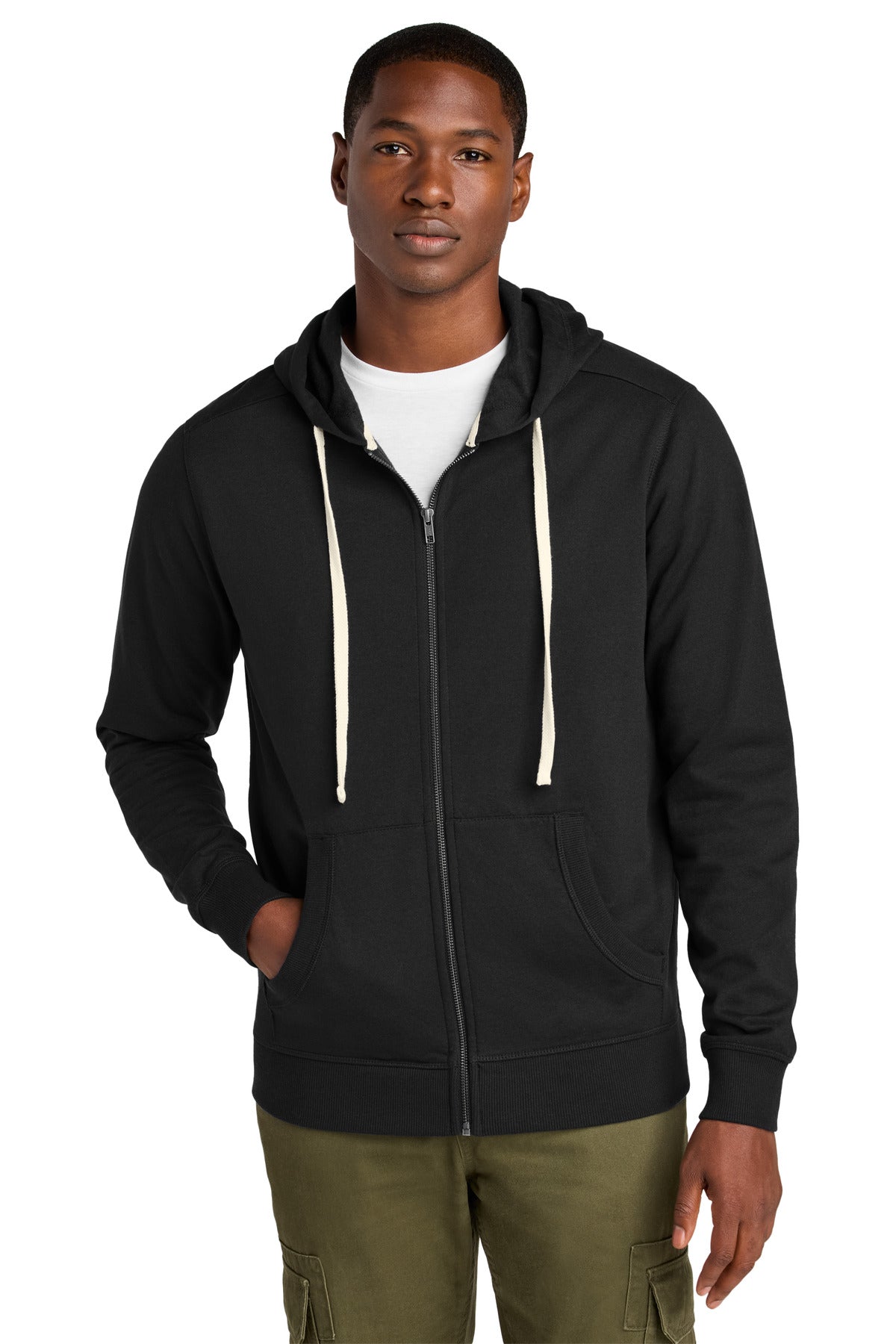 Front View of Black District Re-Fleece Full-Zip Hoodie DT8102