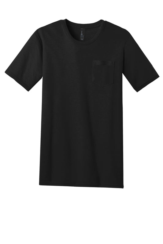 Front View of Black District Very Important Tee with Pocket. DT6000P