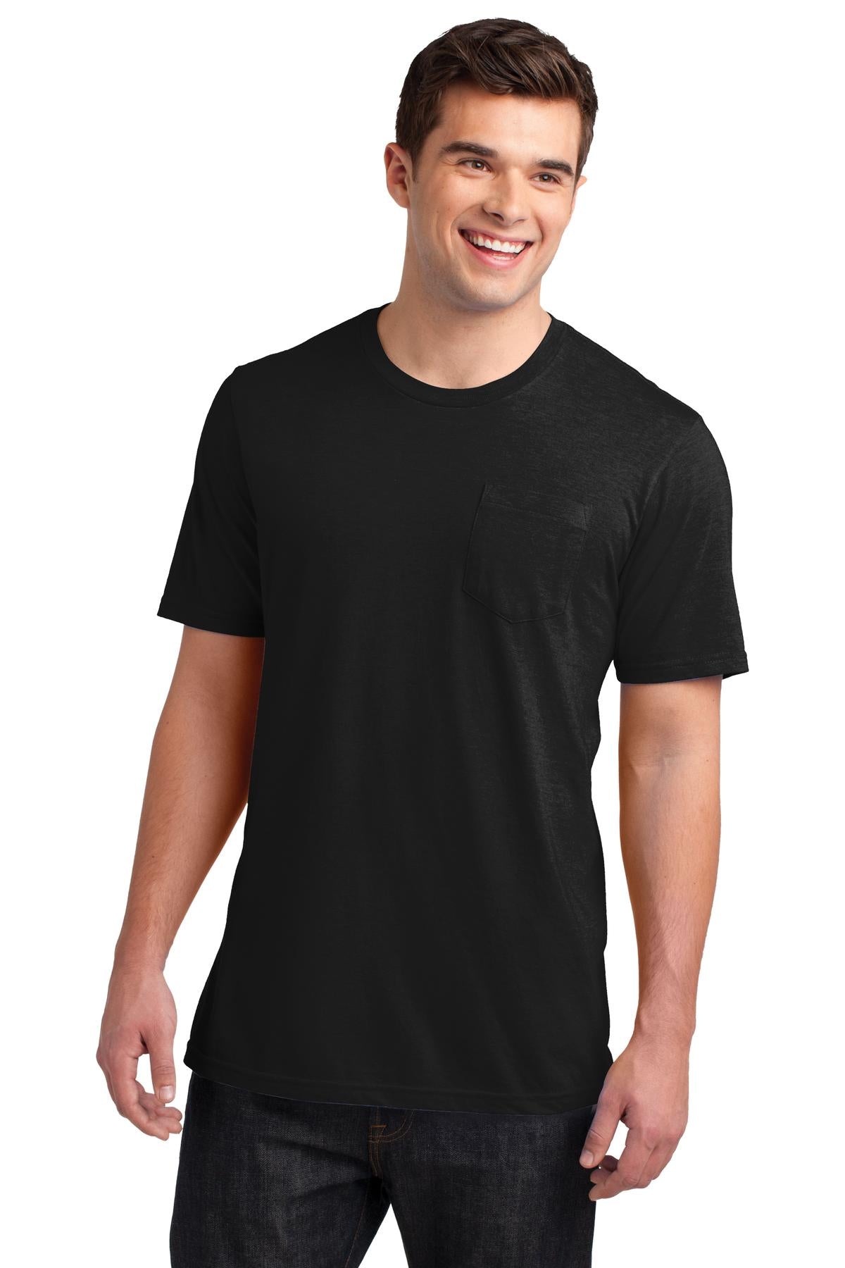 Front View of Black District Very Important Tee with Pocket. DT6000P