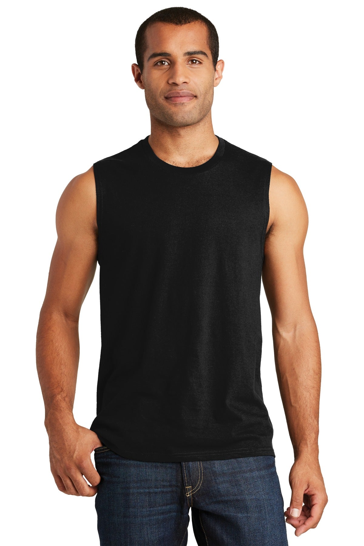 Front View of Black District V.I.T Muscle Tank DT6300