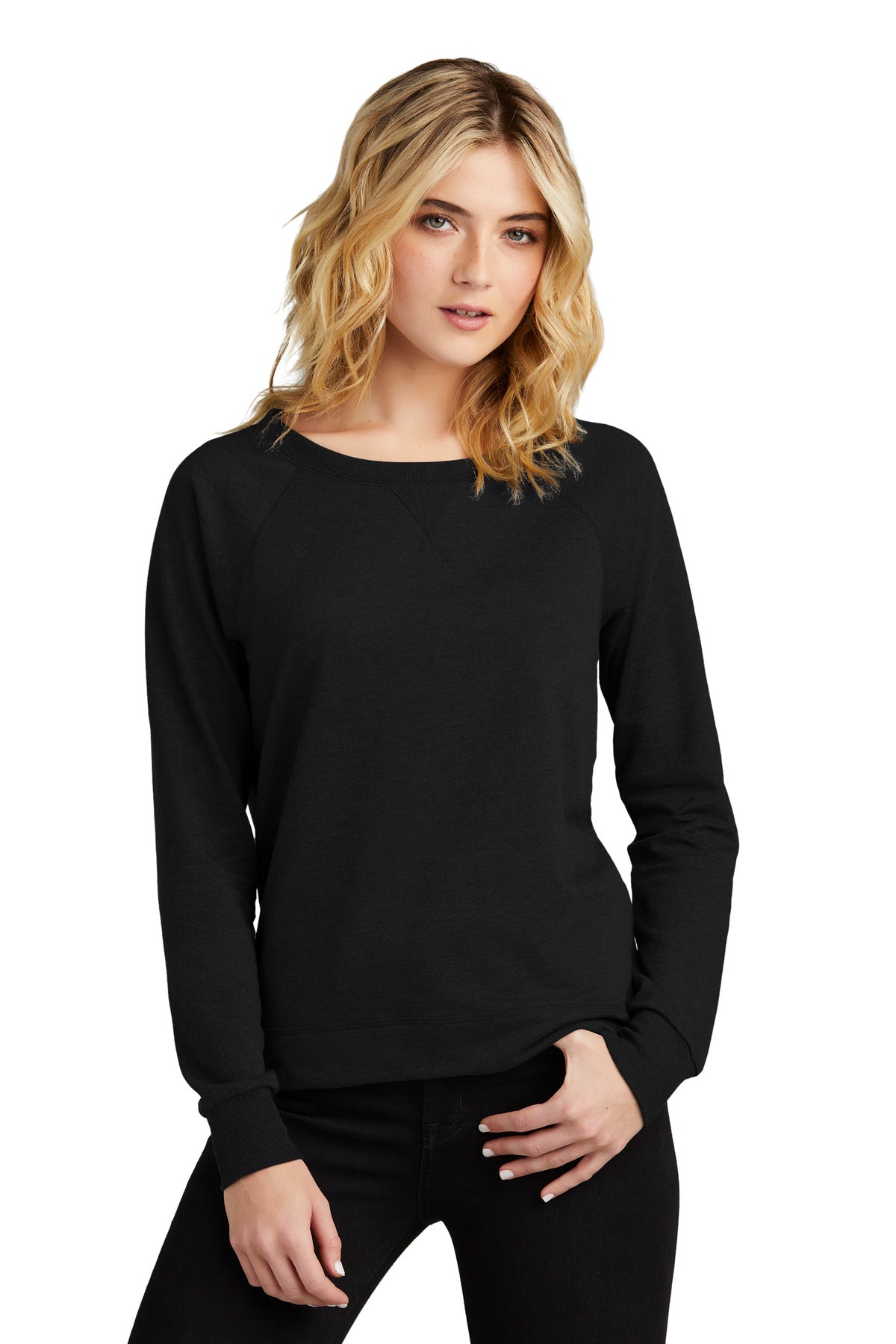 Front View of Black District Women's Featherweight French Terry Long Sleeve Crewneck DT672