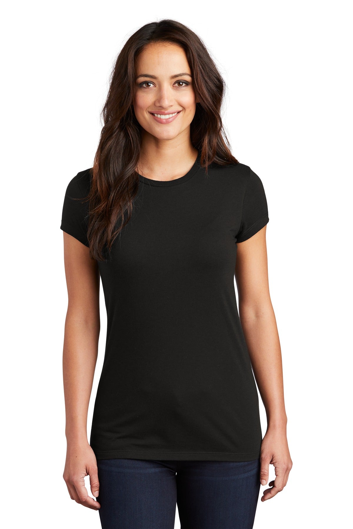 Front View of Black District Women's Fitted Perfect Tri Tee. DT155