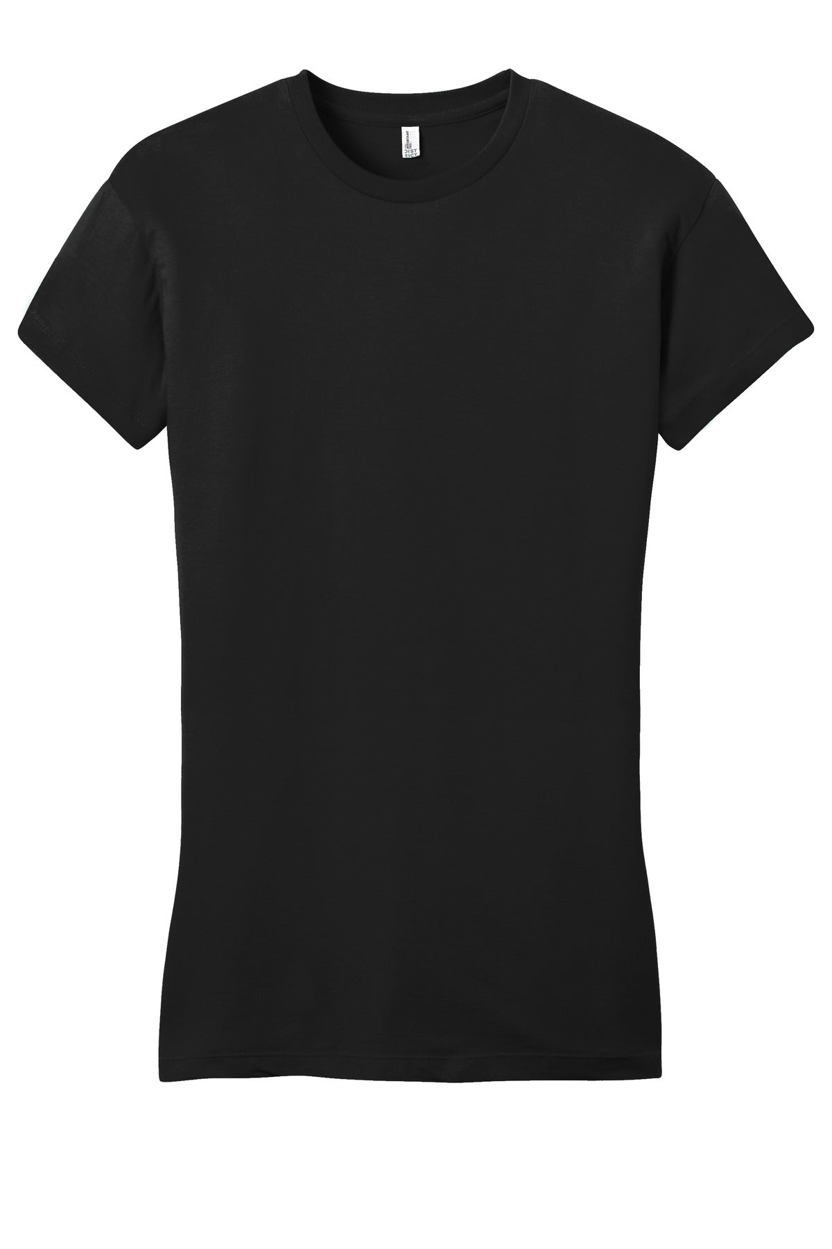 Front View of Black District Women's Fitted Very Important Tee . DT6001