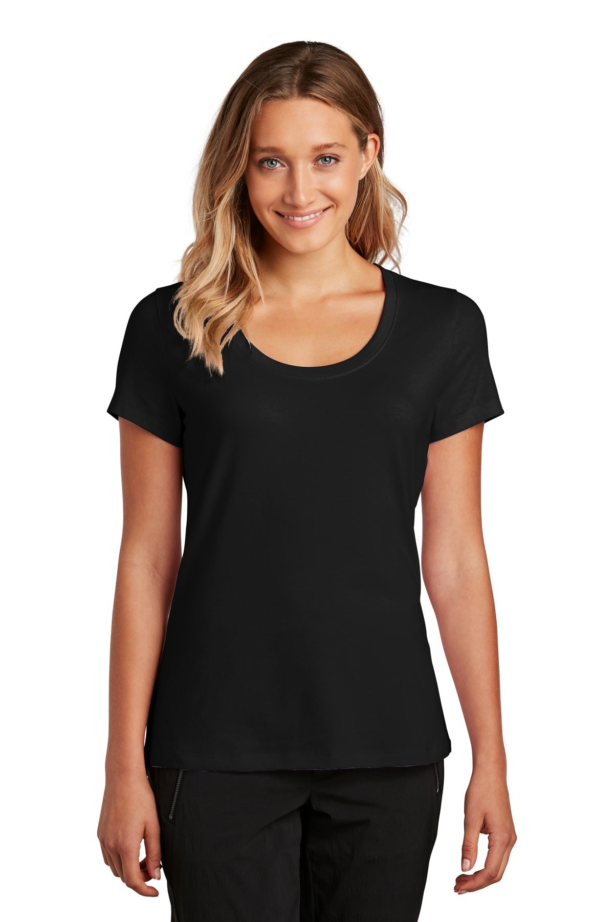 Front View of Black District Women's Flex Scoop Neck Tee DT7501