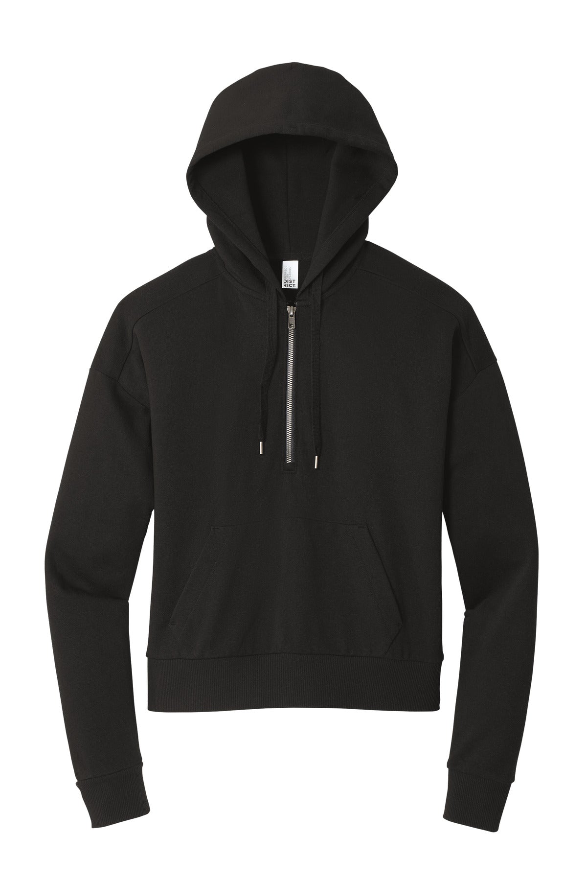 Front View of Black District Women's Perfect Tri Fleece 1/2-Zip Pullover DT1311