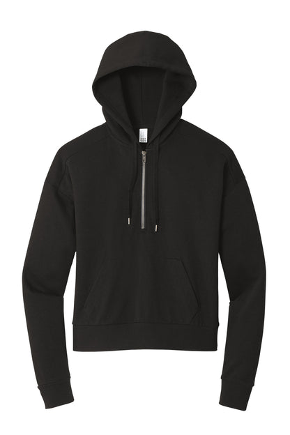 Front View of Black District Women's Perfect Tri Fleece 1/2-Zip Pullover DT1311
