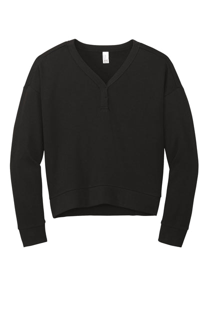 Front View of Black District Women's Perfect Tri Fleece V-Neck Sweatshirt DT1312
