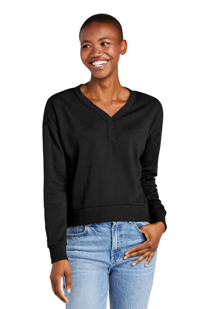 Front View of Black District Women's Perfect Tri Fleece V-Neck Sweatshirt DT1312