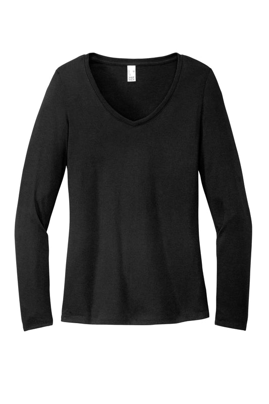 Front View of Black District Women's Perfect Tri Long Sleeve V-Neck Tee DT135