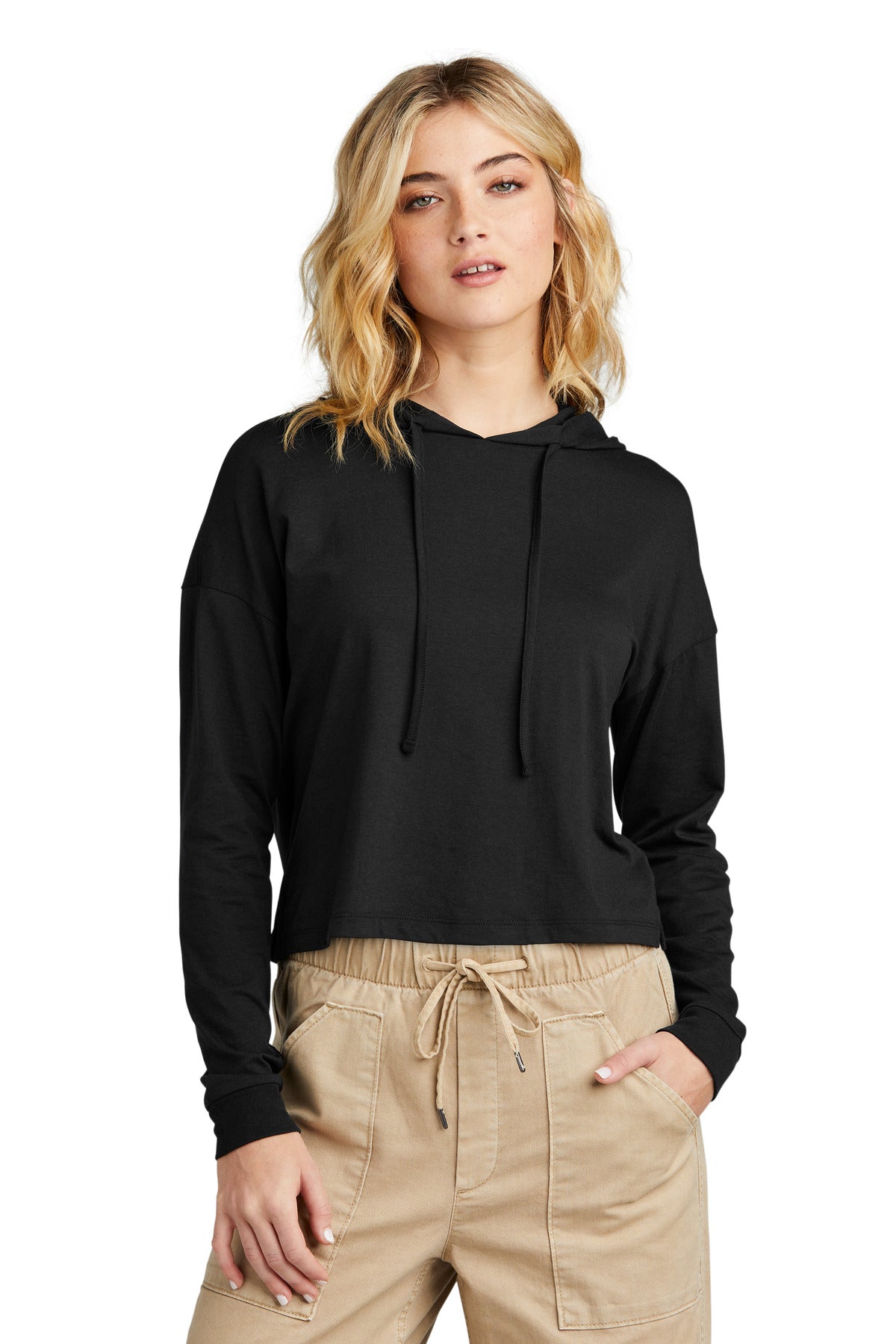 Front View of Black District Women's Perfect Tri Midi Long Sleeve Hoodie DT1390L