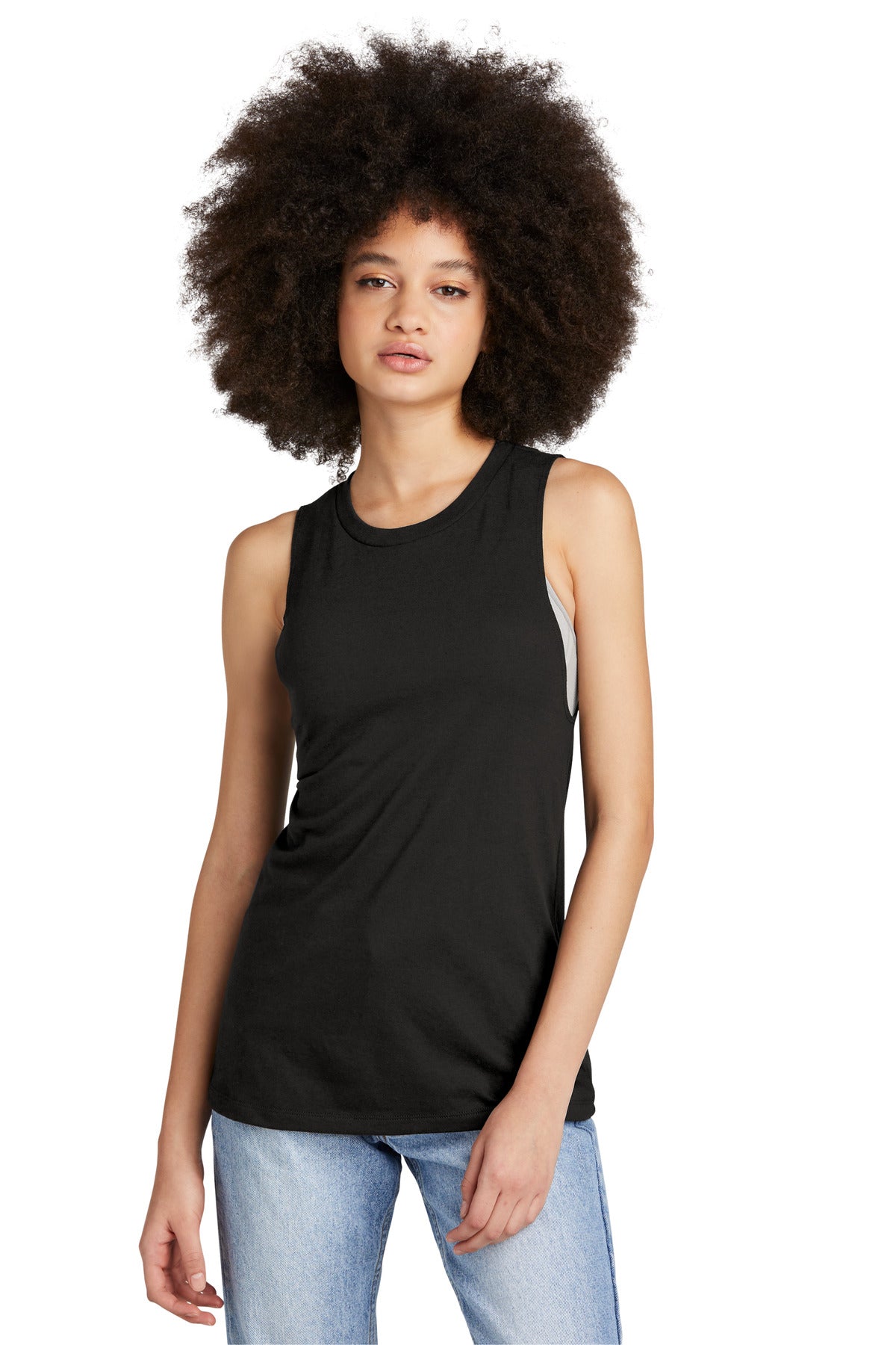 Front View of Black District Women's Perfect Tri Muscle Tank DT153