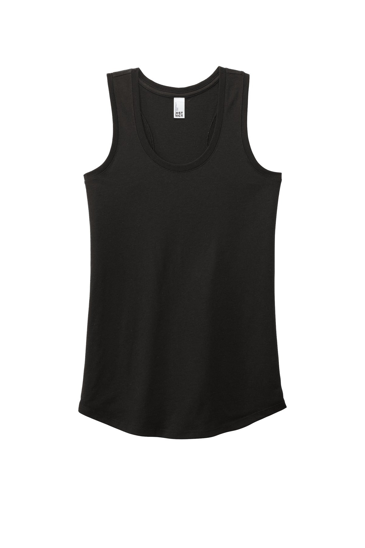 Front View of Black District Women's Perfect Tri Racerback Tank. DM138L