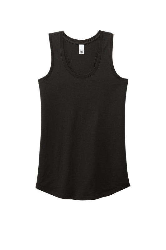 Front View of Black District Women's Perfect Tri Racerback Tank. DM138L