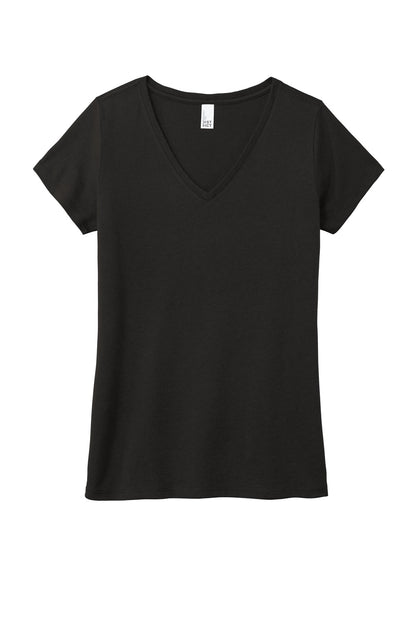 Front View of Black District Women's Perfect Tri V-Neck Tee. DM1350L