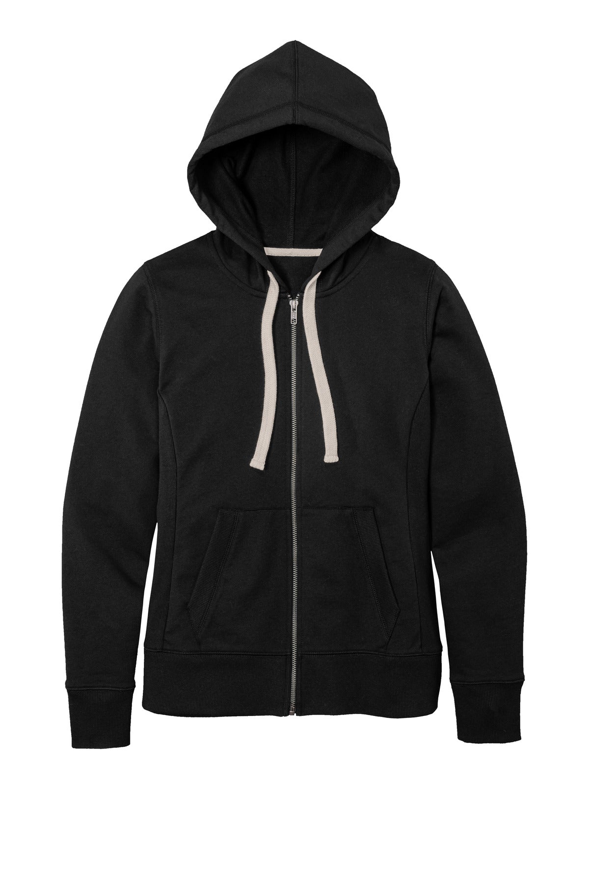 Front View of Black District Women's Re-Fleece Full-Zip Hoodie DT8103