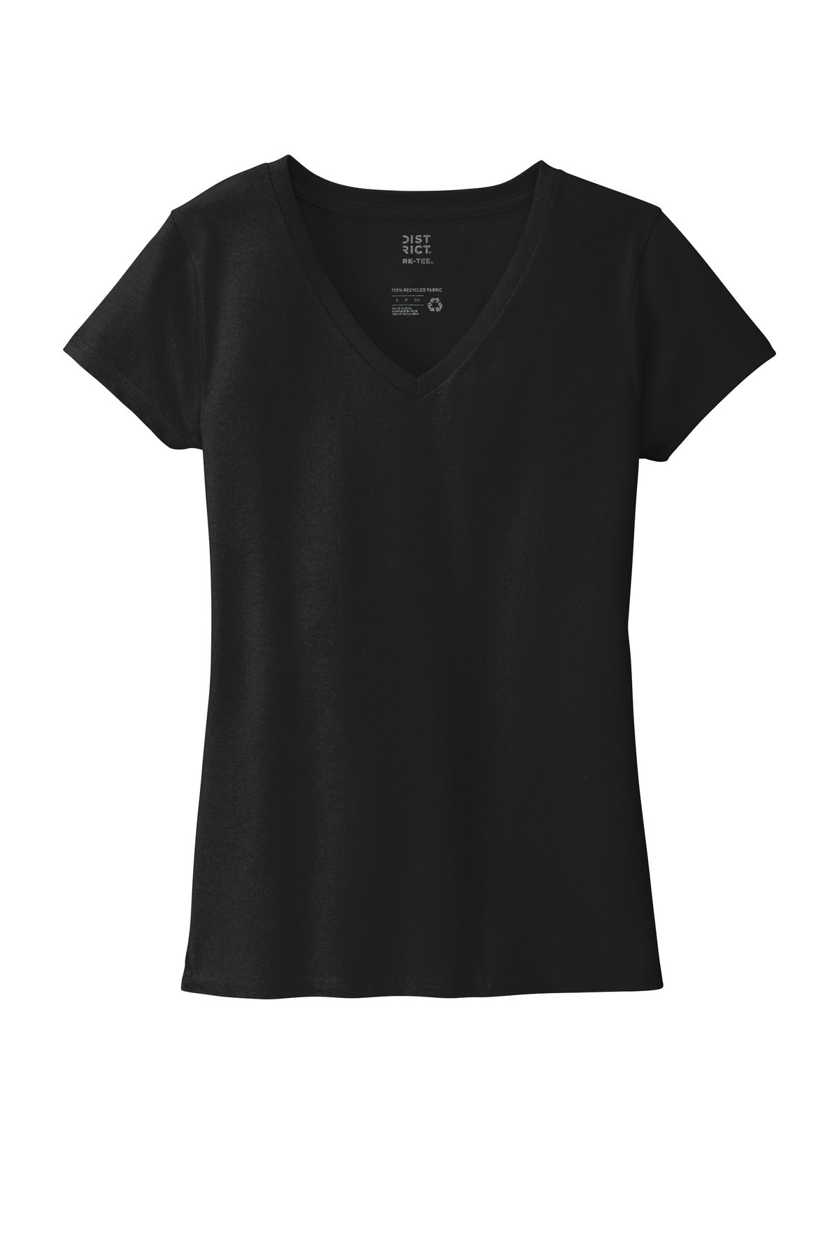 Front View of Black District Women's Re-Tee V-Neck DT8001