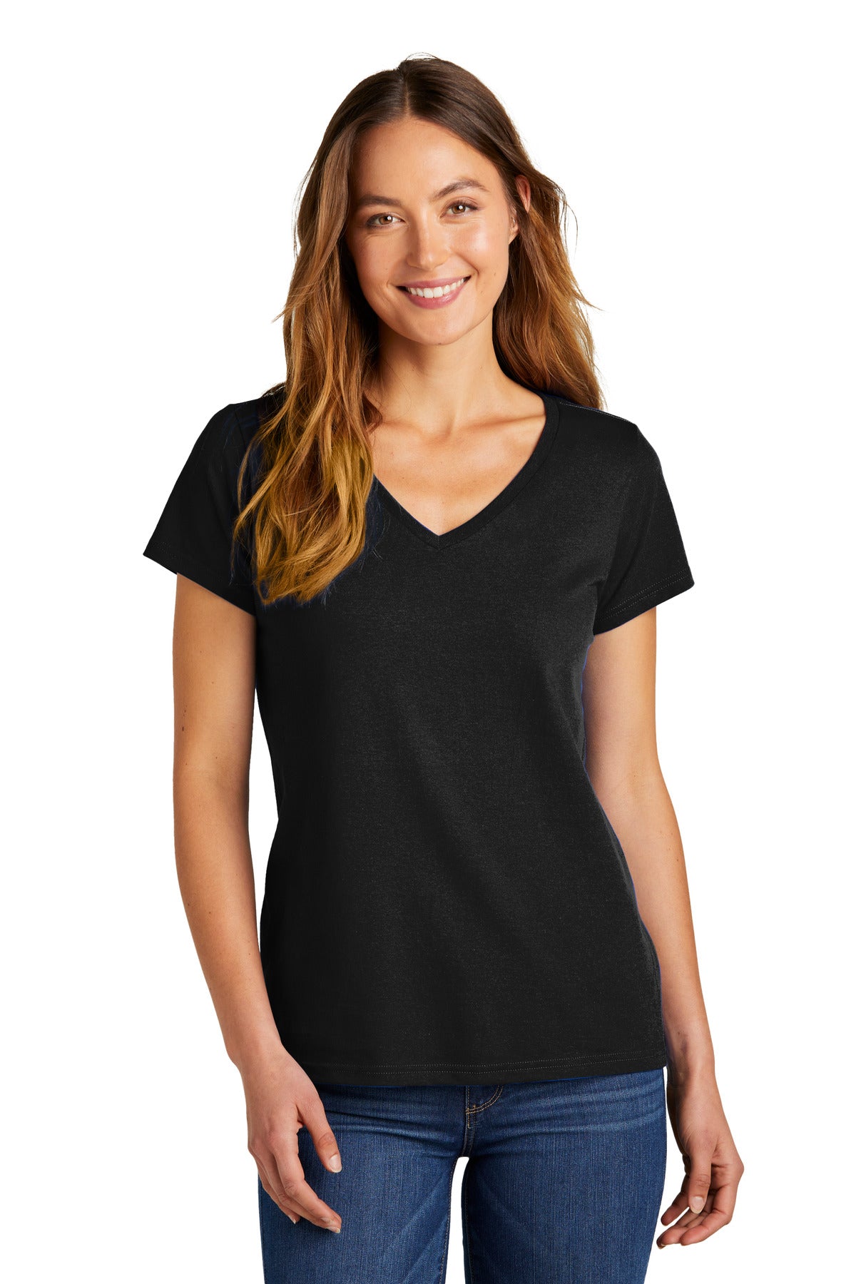 Front View of Black District Women's The Concert Tee V-Neck DT5002