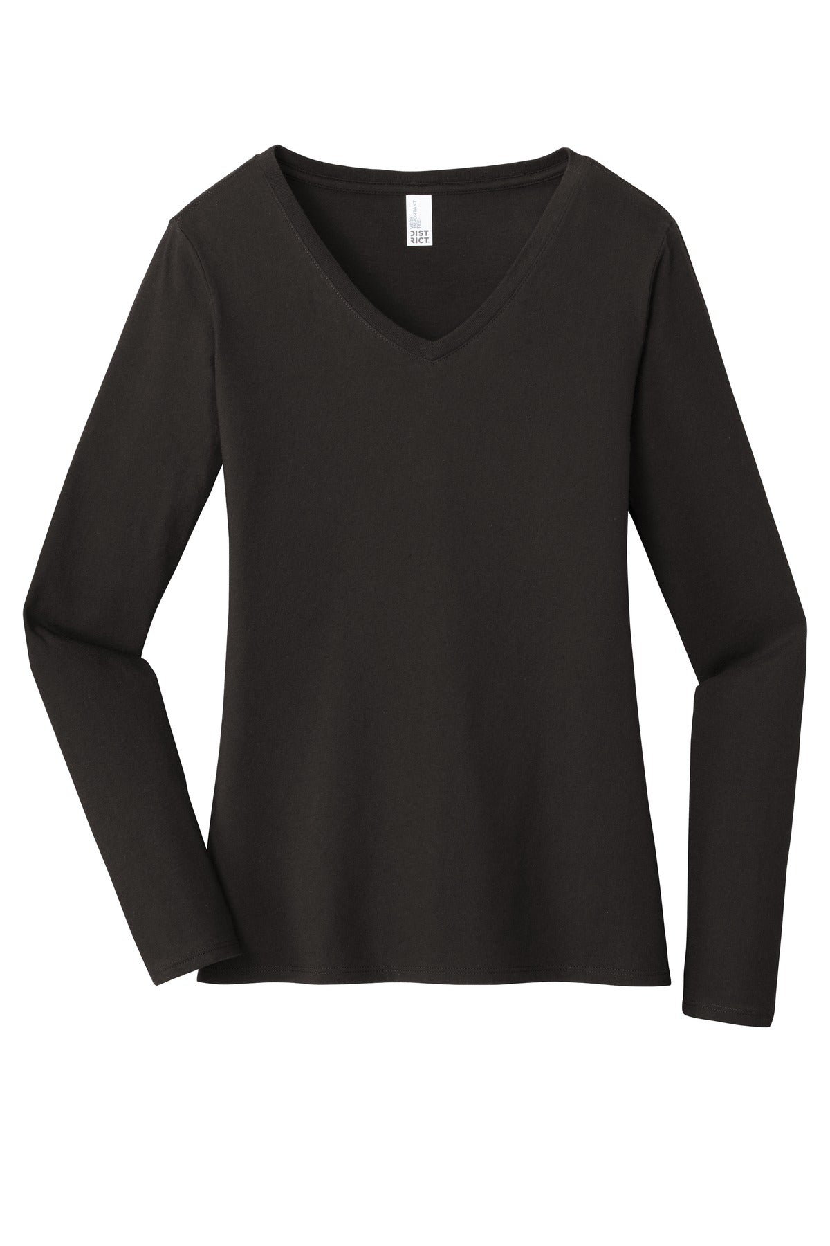 Front View of Black District Women's Very Important Tee Long Sleeve V-Neck. DT6201