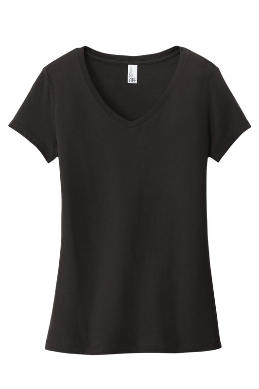 Front View of Black District Women's Very Important Tee V-Neck. DT6503
