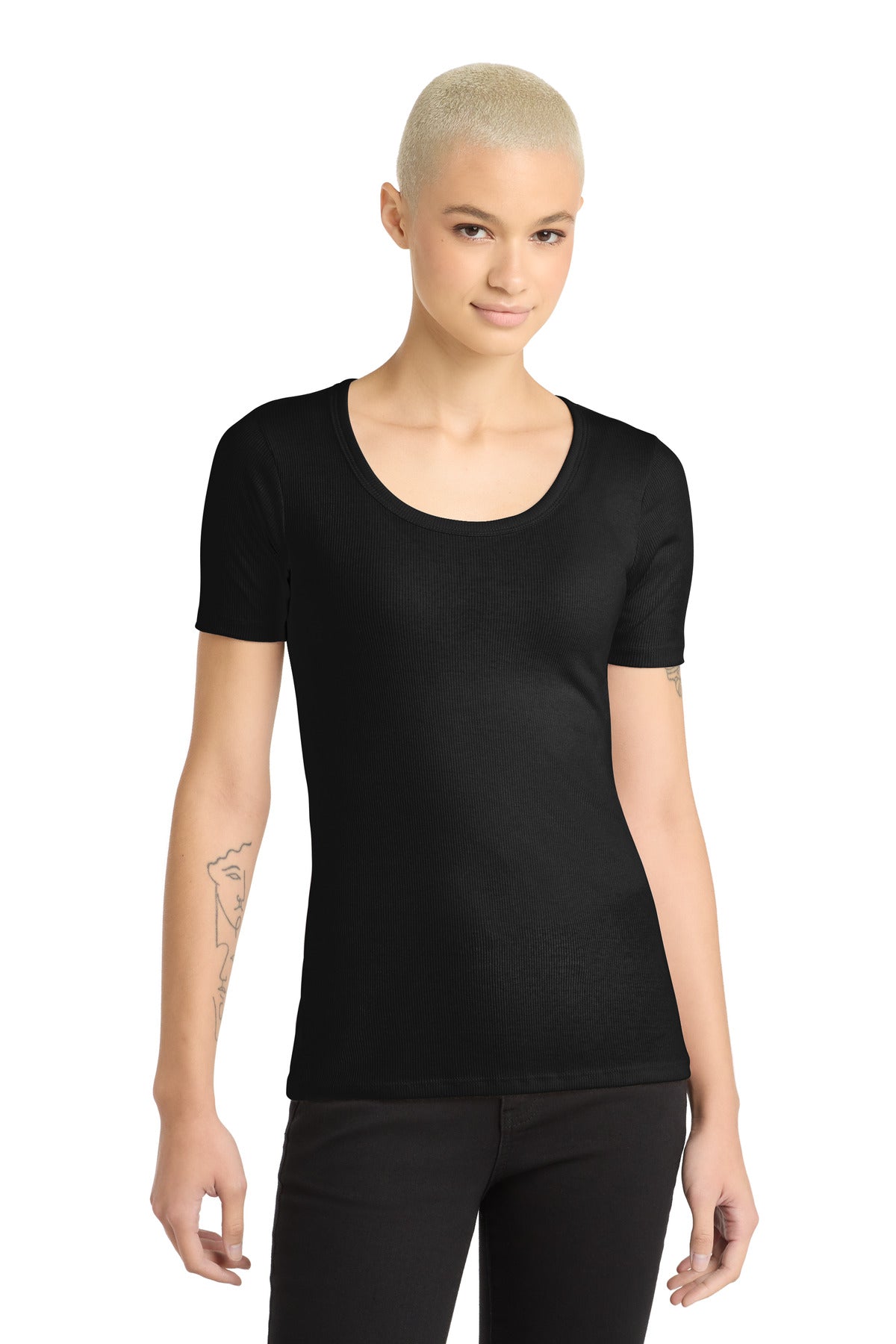 Front View of Black District Women's V.I.T. Rib Scoop Neck Tee DT6020
