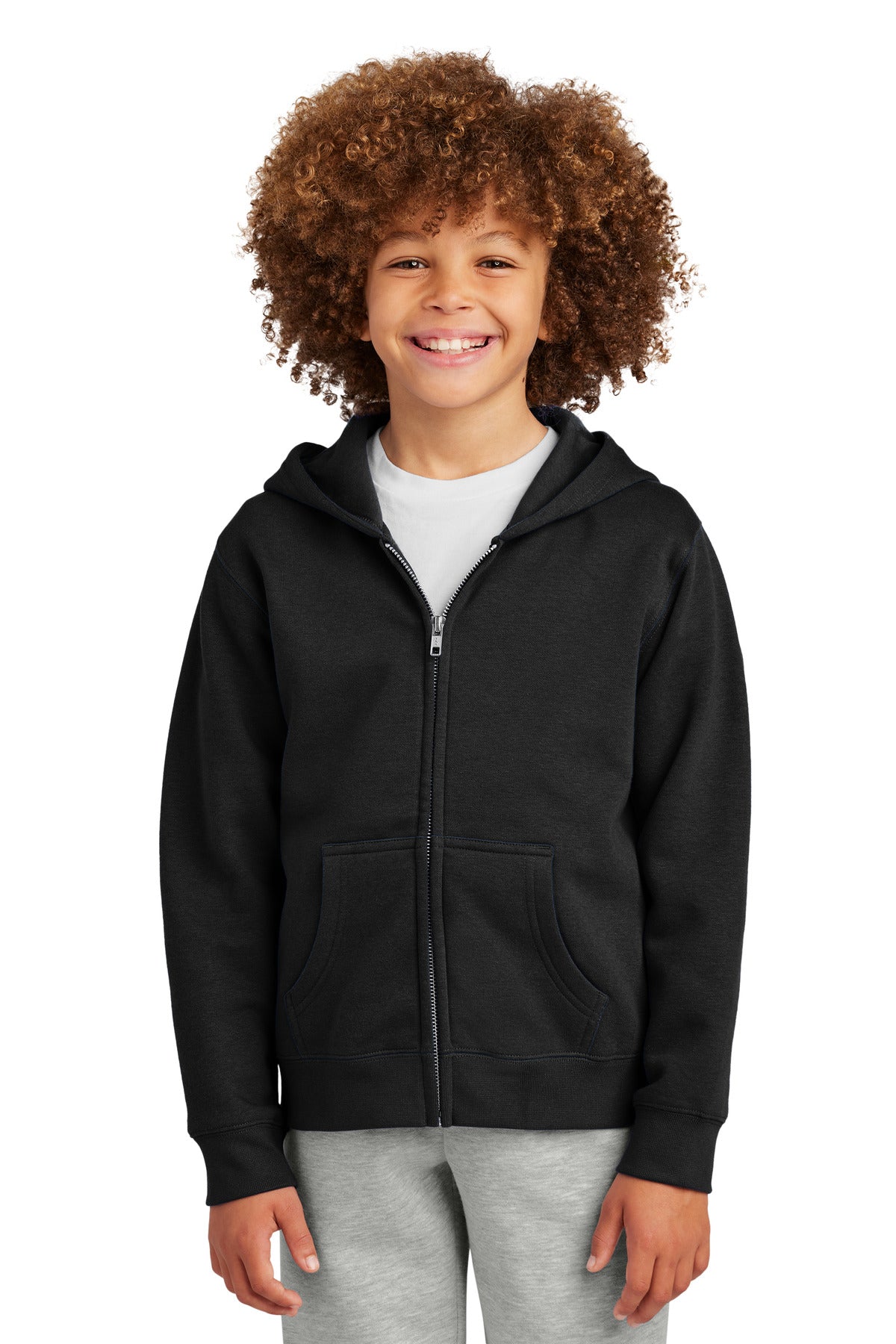 Front View of Black District Youth V.I.T. Fleece Full-Zip Hoodie DT6102Y