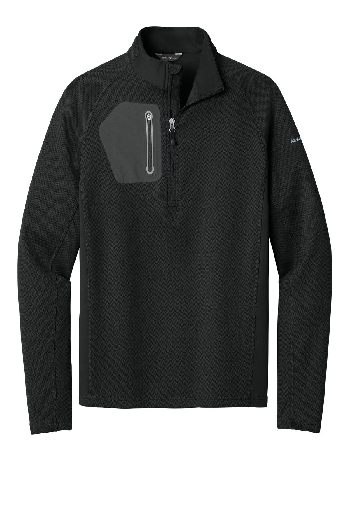 Front View of Black Eddie Bauer 1/2-Zip Performance Fleece. EB234