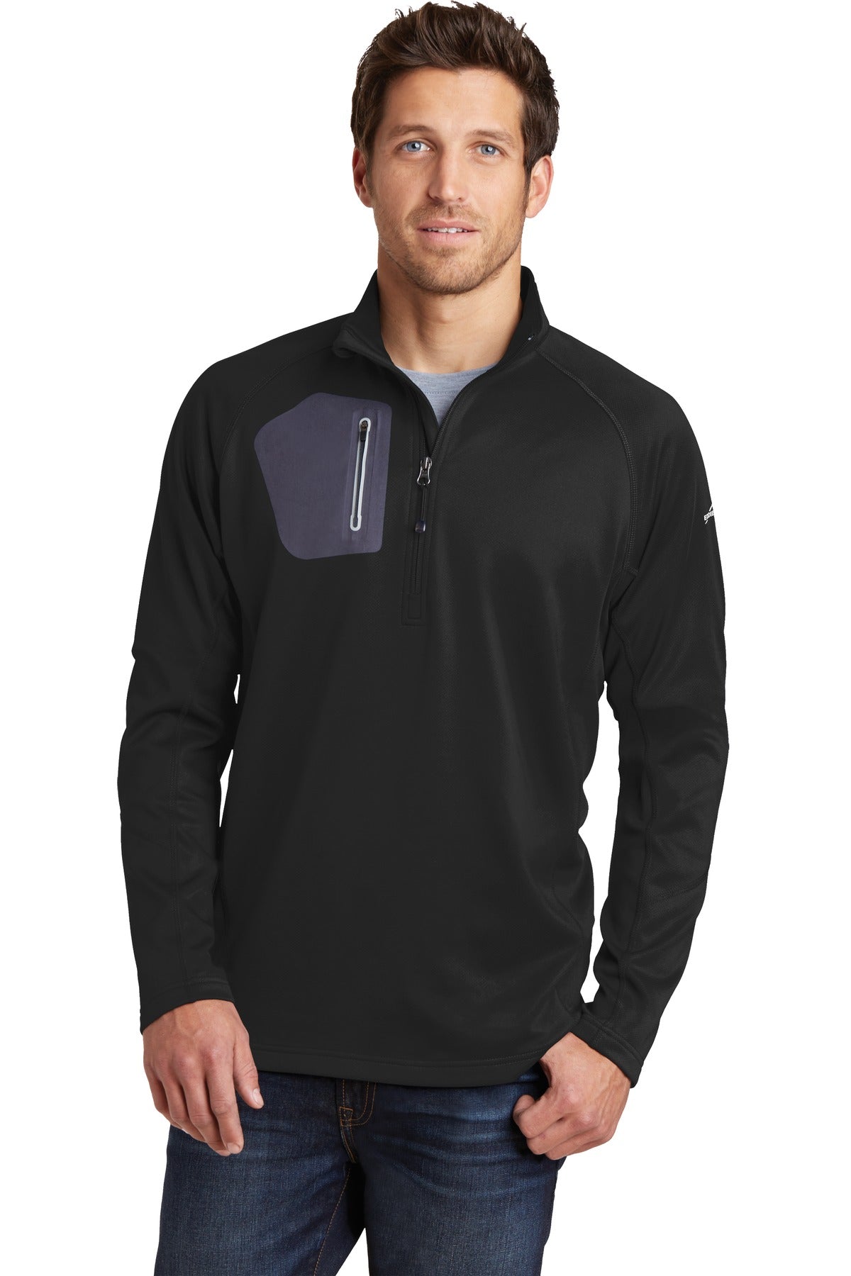 Front View of Black Eddie Bauer 1/2-Zip Performance Fleece. EB234