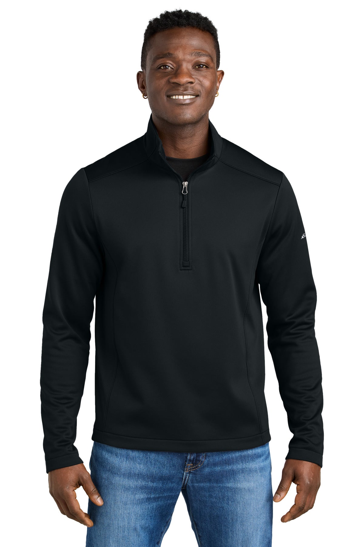 Front View of Black Eddie Bauer Smooth Mid Layer Fleece 1/2-Zip EB2360