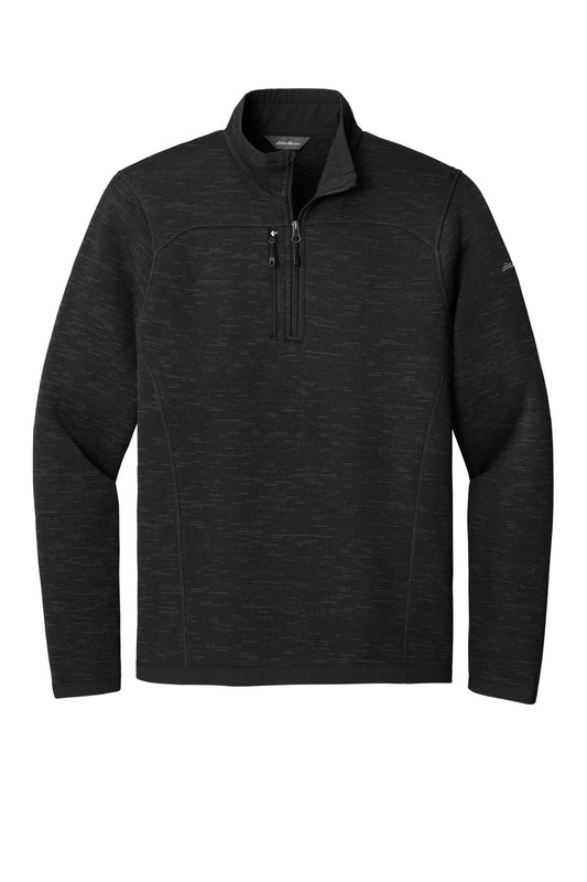 Front View of Black Eddie Bauer Sweater Fleece 1/4-Zip. EB254