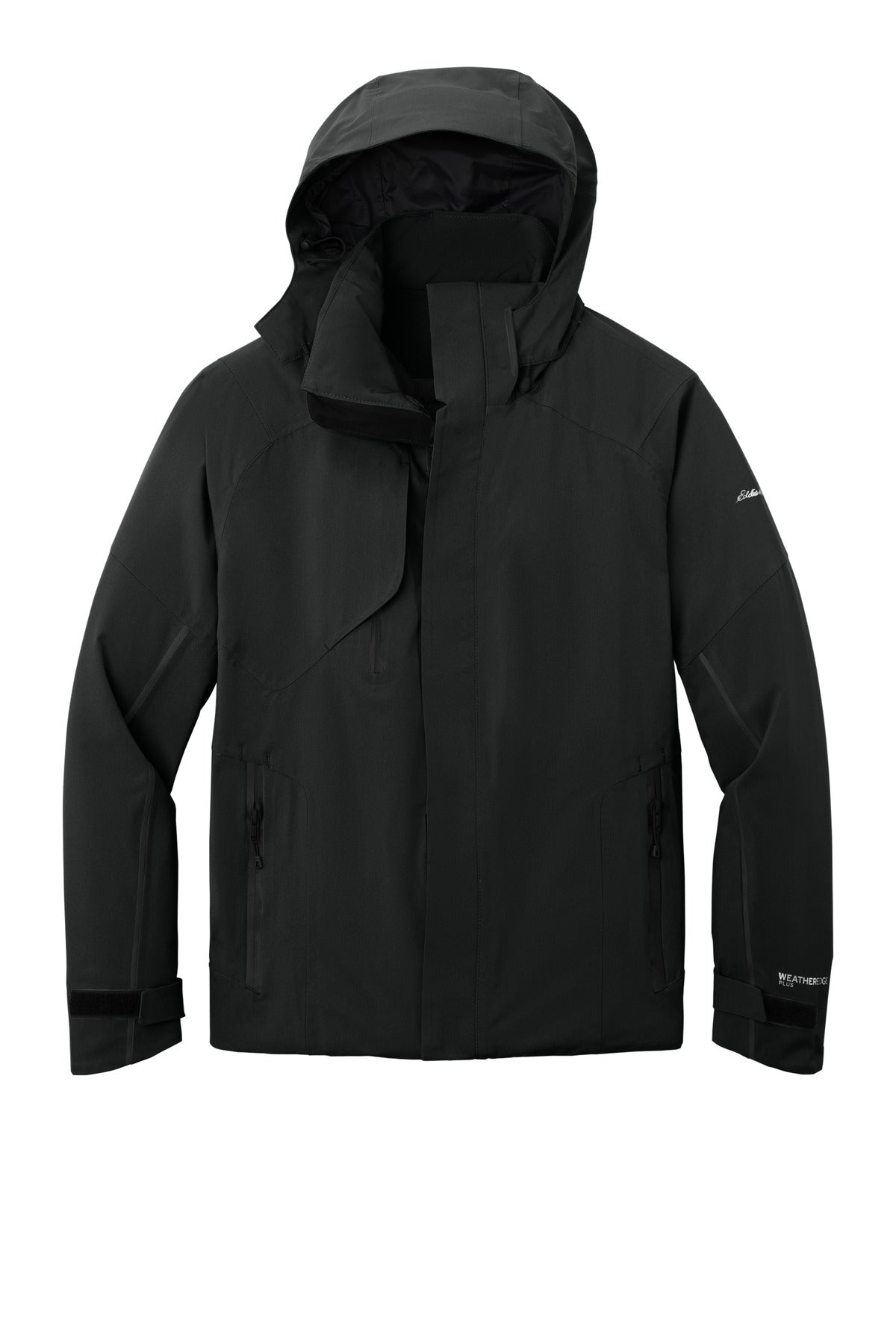 Front View of Black Eddie Bauer WeatherEdge Plus Insulated Jacket. EB554