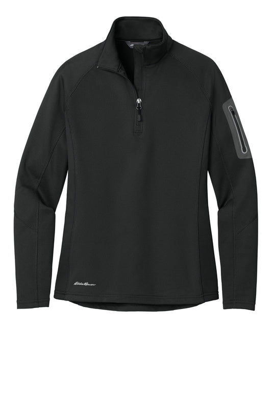 Front View of Black Eddie Bauer Women's 1/2-Zip Performance Fleece. EB235
