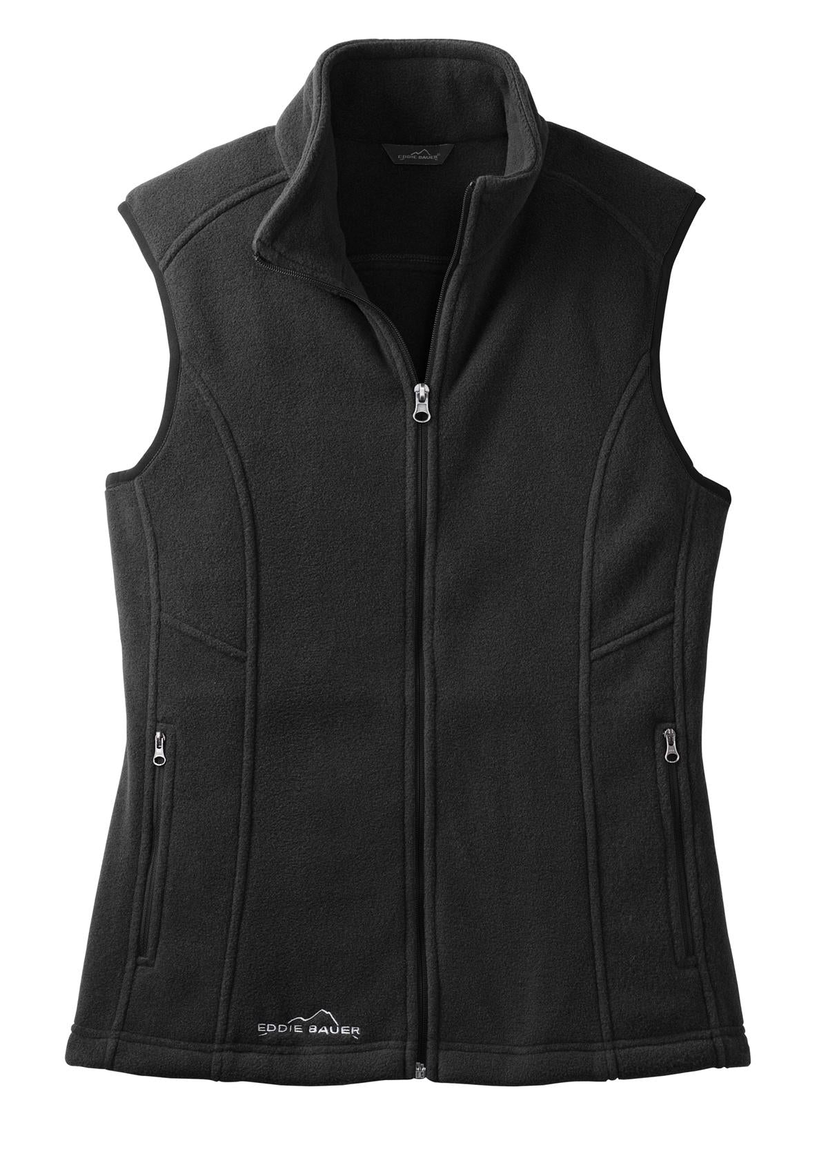 Front View of Black Eddie Bauer - Women's Fleece Vest. EB205