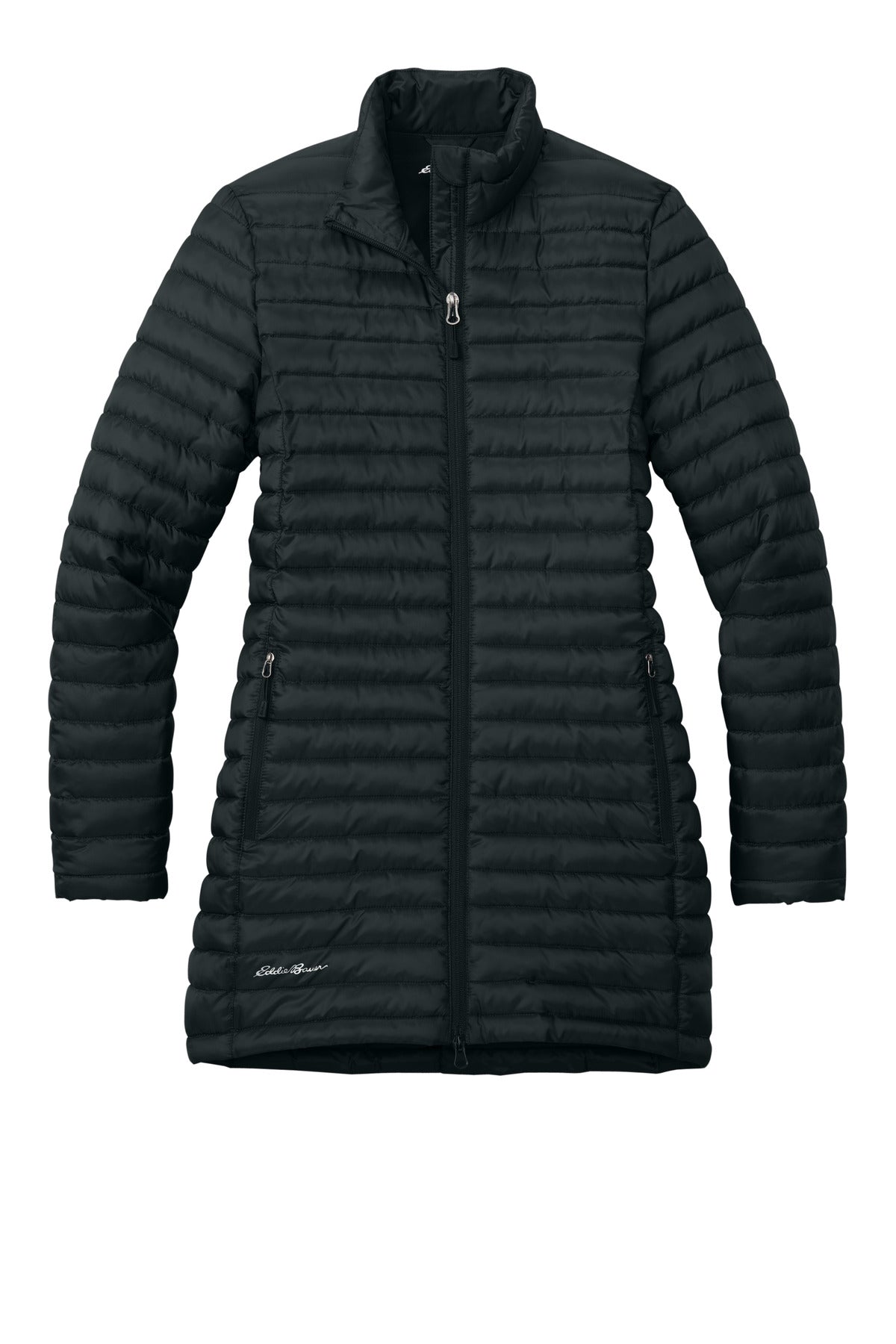 Front View of Black Eddie Bauer Women's Packable Quilted Full-Zip EB515