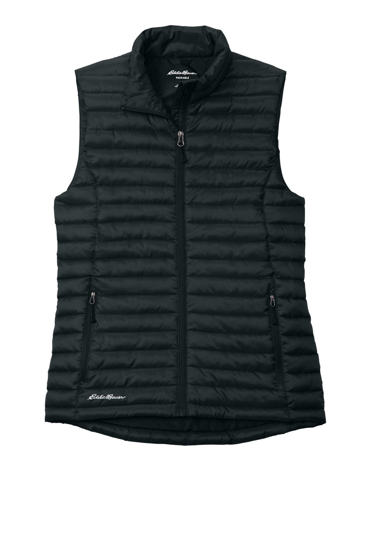 Front View of Black Eddie Bauer Women's Packable Quilted Vest EB517