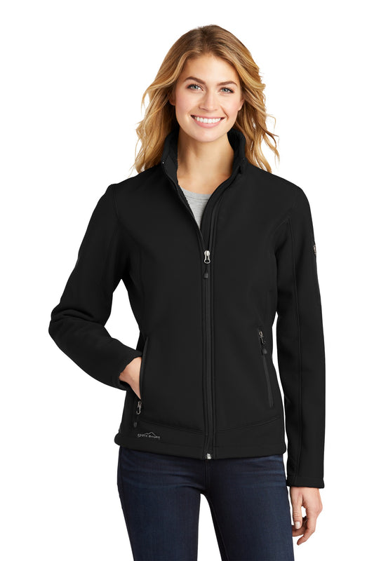 Front View of Black Eddie Bauer Women's Rugged Ripstop Soft Shell Jacket. EB535