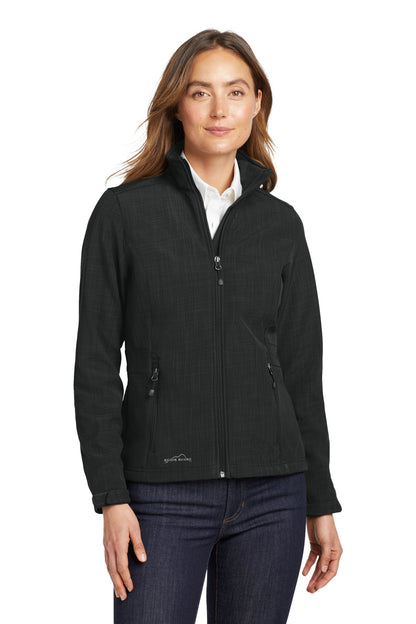 Front View of Black Eddie Bauer Women's Shaded Crosshatch Soft Shell Jacket. EB533