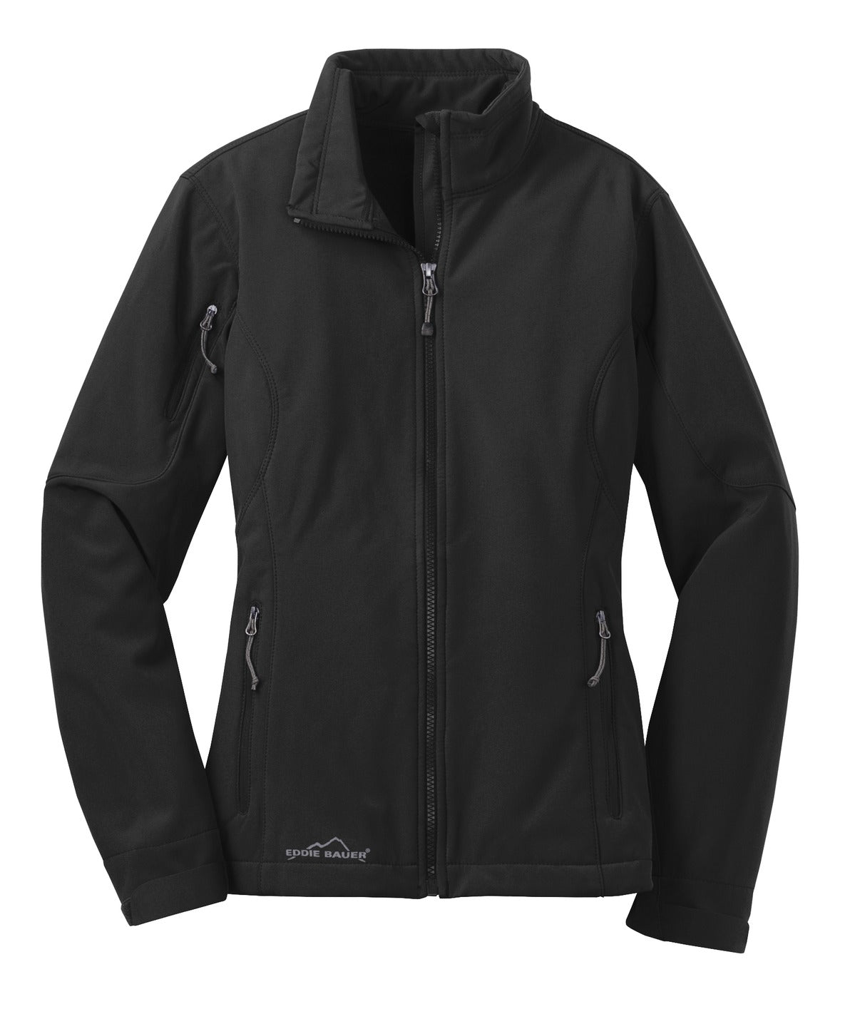 Front View of Black Eddie Bauer Women's Soft Shell Jacket. EB531