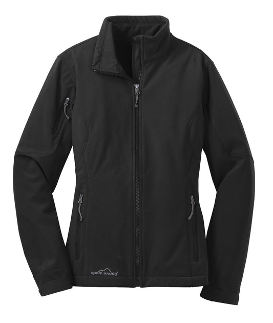 Front View of Black Eddie Bauer Women's Soft Shell Jacket. EB531