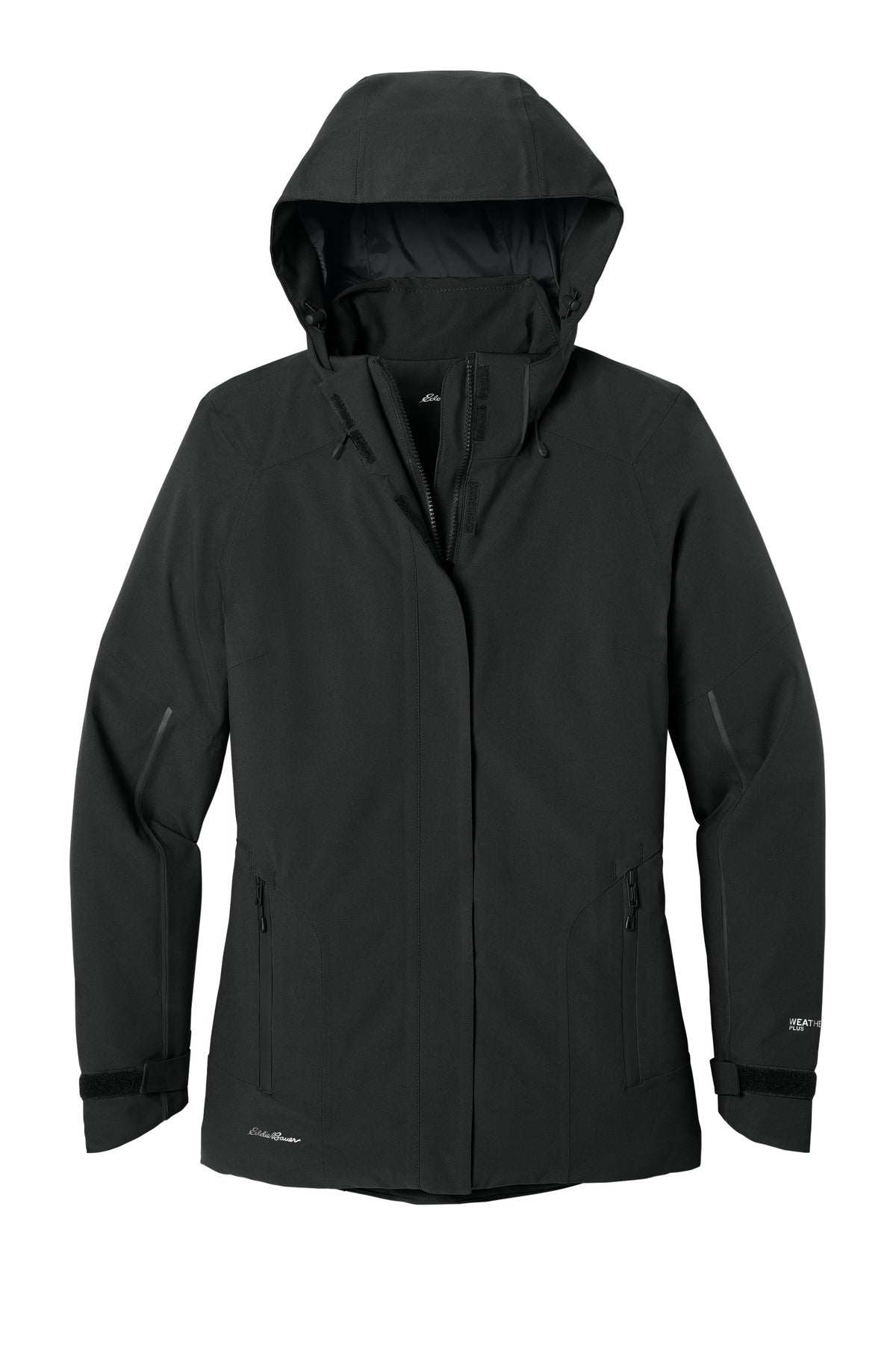 Front View of Black Eddie Bauer Women's WeatherEdge Plus Insulated Jacket. EB555
